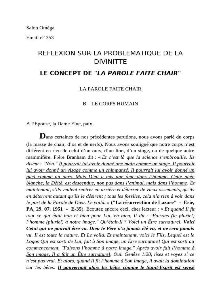 La Parole faite chair et la divinité humaine | PDF | Épître aux Romains ...