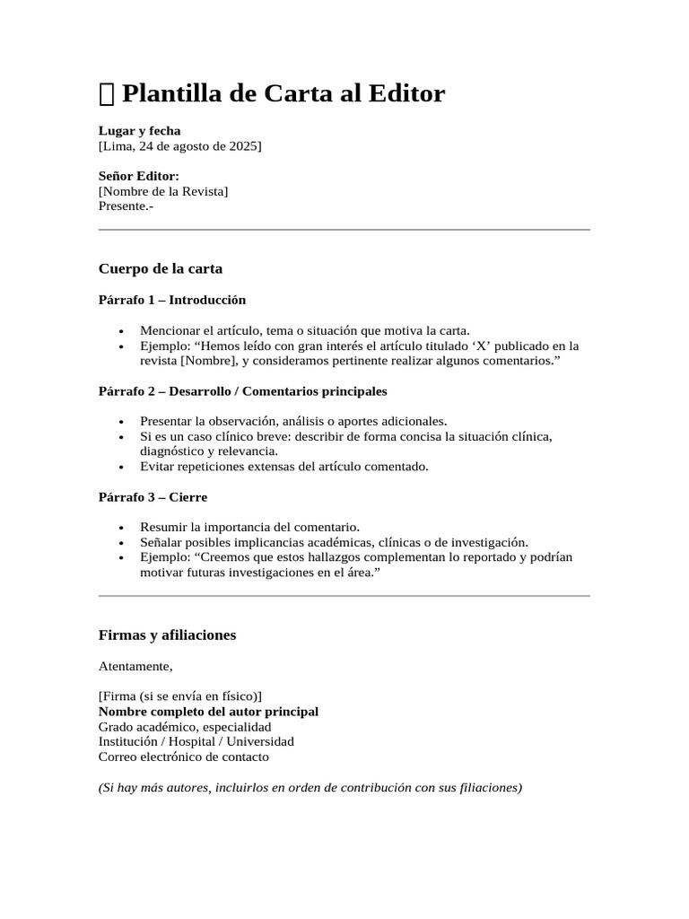 Ejemplo de Carta al Editor | PDF
