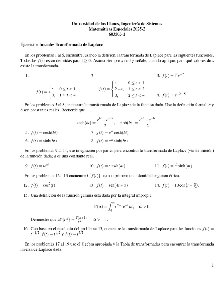 Ejercicios de Transformada de Laplace | PDF | Matemáticas | Análisis ...