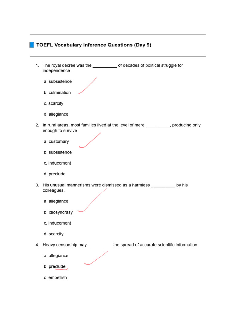 TOEFL Voca Day 9 Test | PDF
