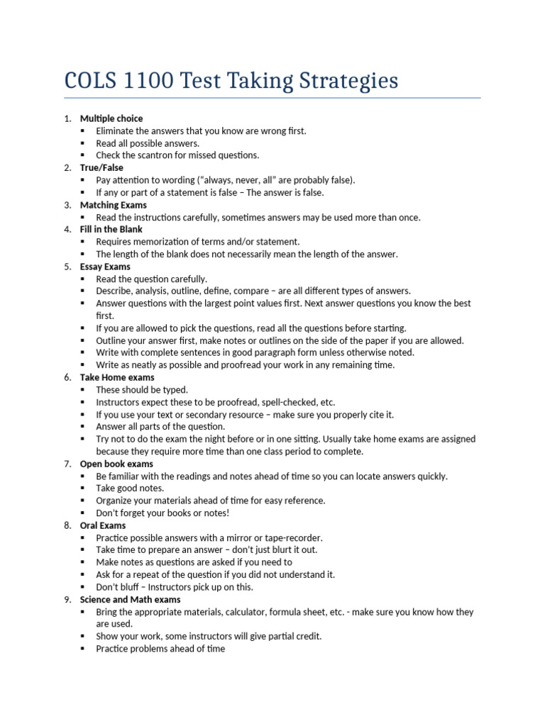 COLS 1100 Exam Strategies Guide | PDF