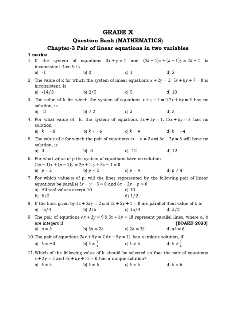 Grade X Mathematics Question Bank | PDF