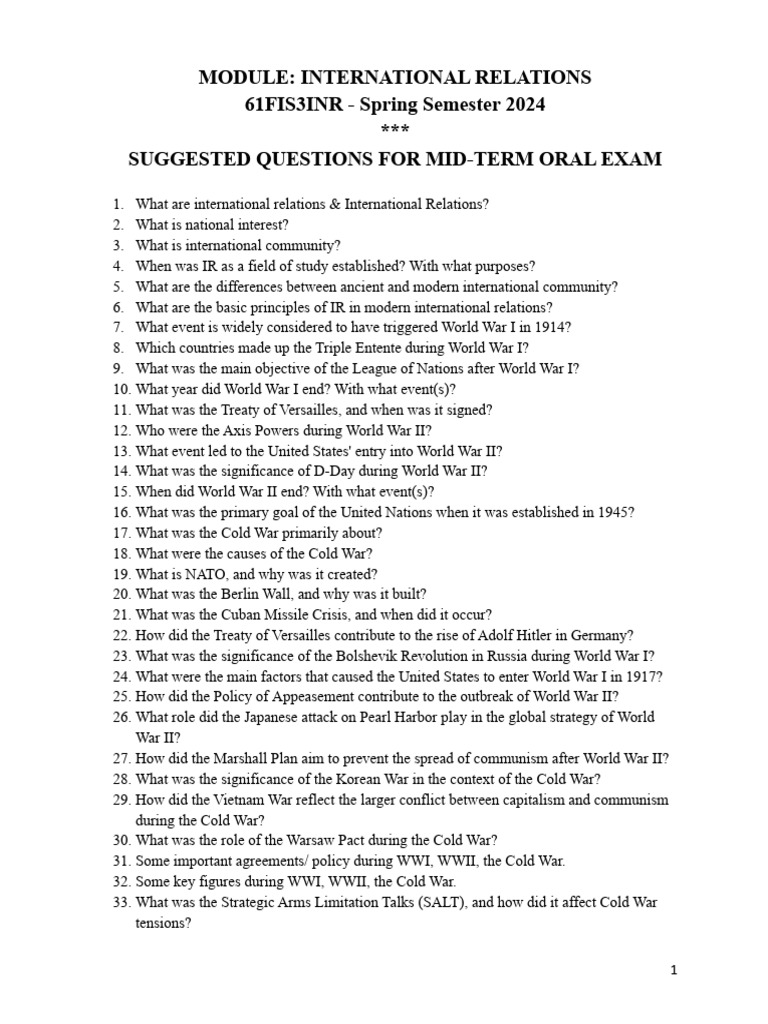 International Relations Mid-Term Exam Guide | PDF | International ...
