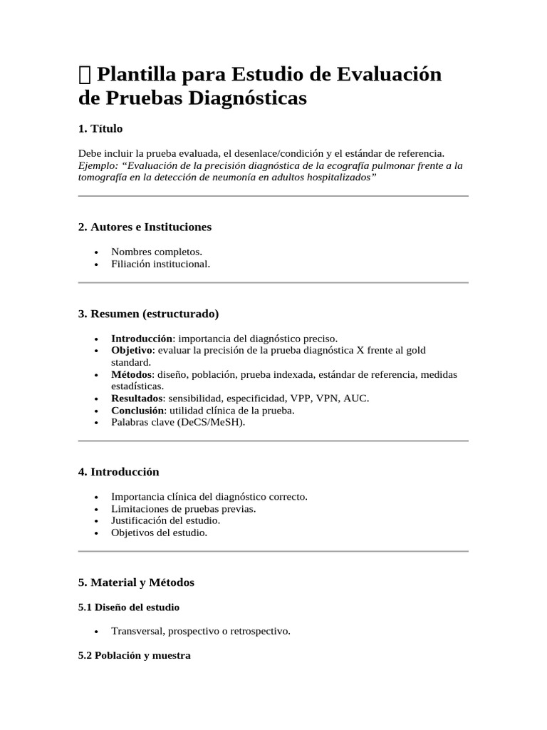 Plantilla para Evaluación de Pruebas Diagnósticas | PDF ...