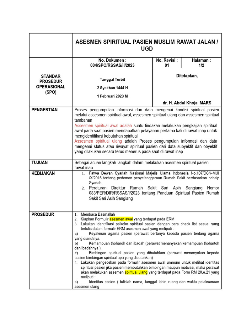 Spo Asesment Awal Rajal | PDF