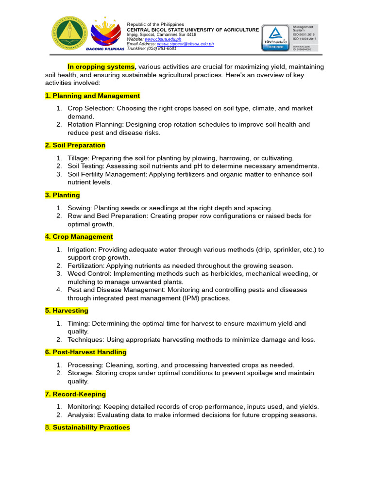 Key Activities in Cropping Systems | PDF | Crop Rotation | Soil