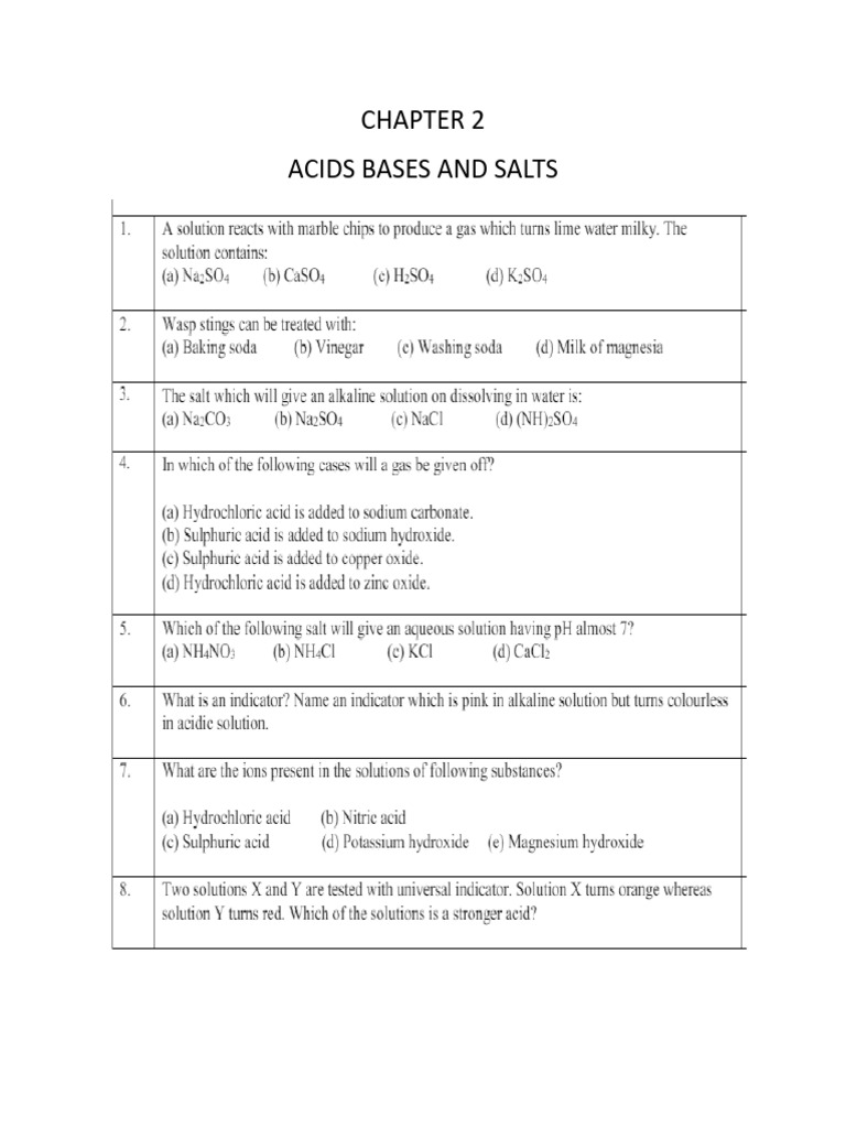 Chapter 2 Acids Bases and Salts Work Sheet 2 - 240618 - 211118 | PDF