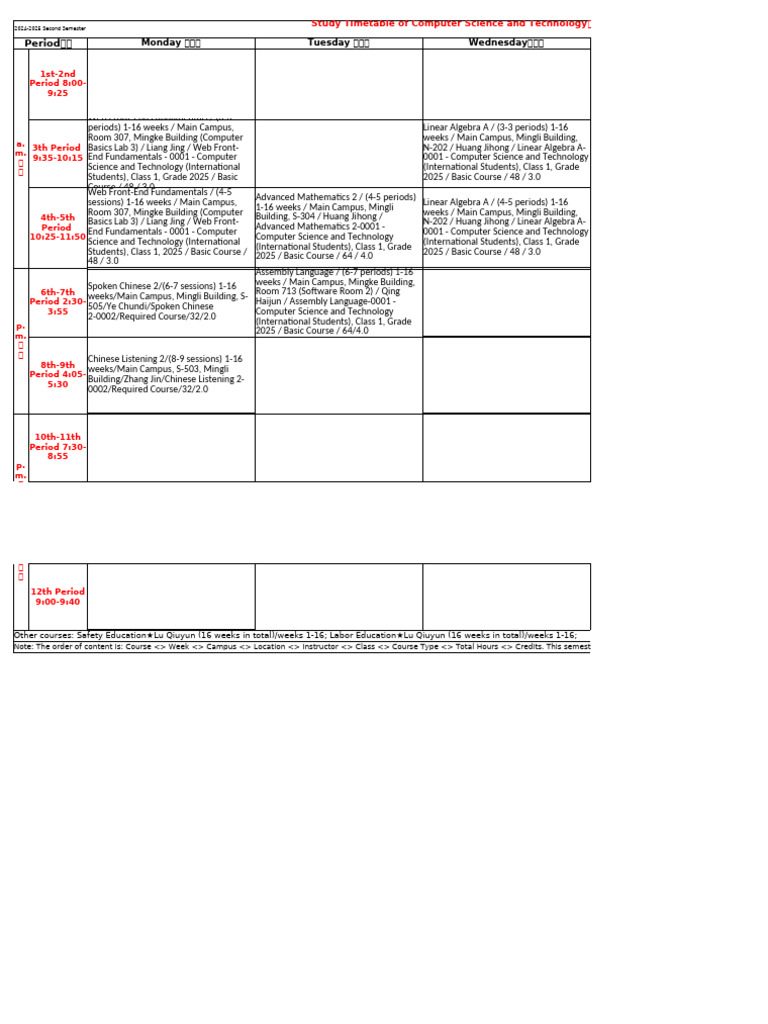 2024-2025 CS Study Timetable | PDF | Computer Programming