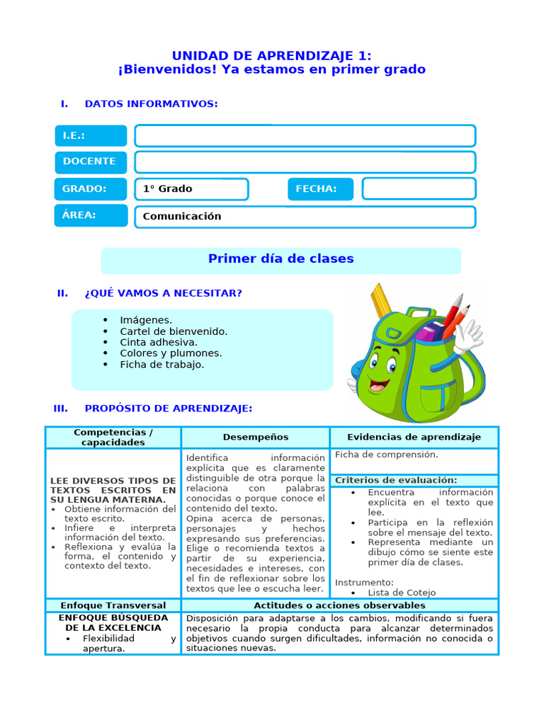 Primer Día de Clases - PS - SESIÓN | PDF | Aprendizaje | Información