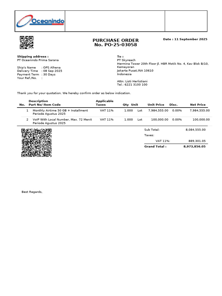 Purchase Order for OPS Alhena Services | PDF | Invoice | Payments