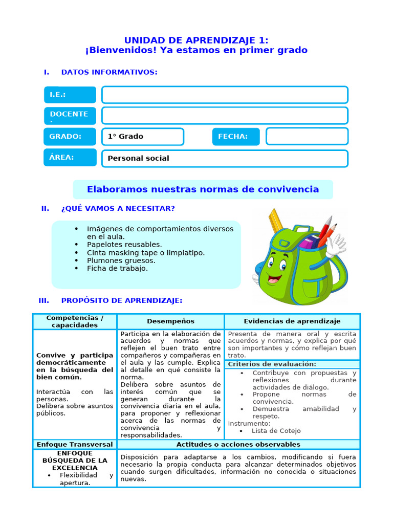 Normas de convivencia en 1° grado | PDF | Aprendizaje | Evaluación