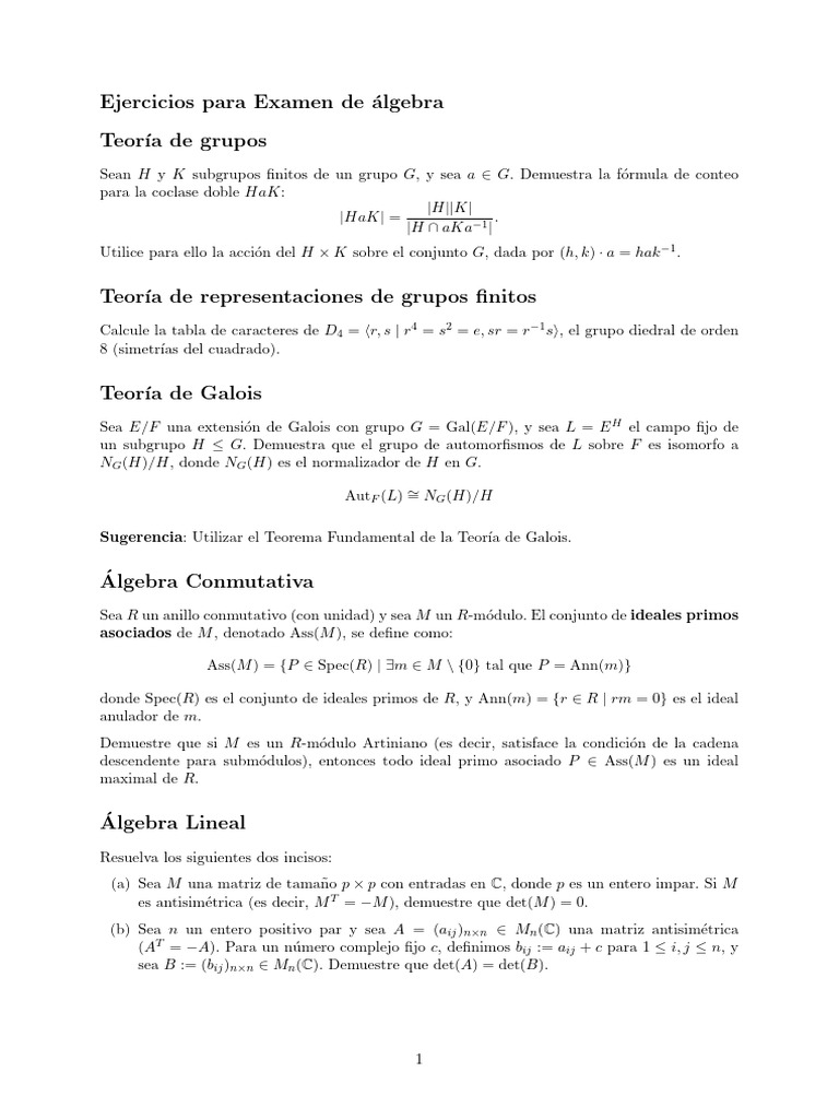 Ejercicios de Álgebra 2025 | PDF | Grupo (Matemáticas) | Campo ...