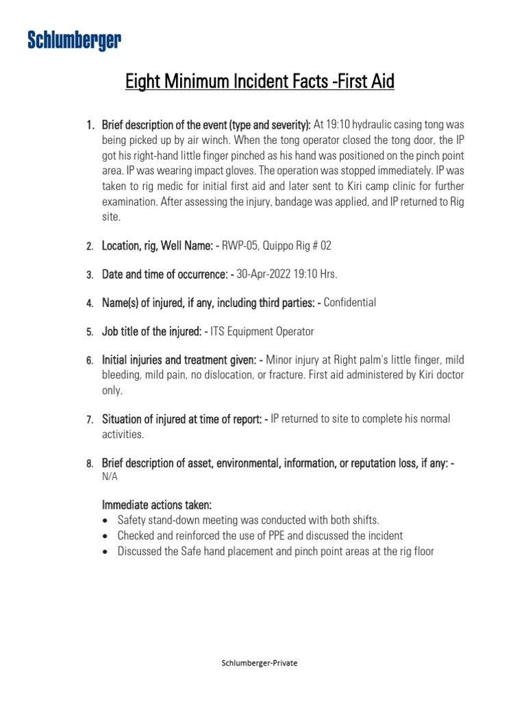 Finger Pinch Injury Incident Report | PDF