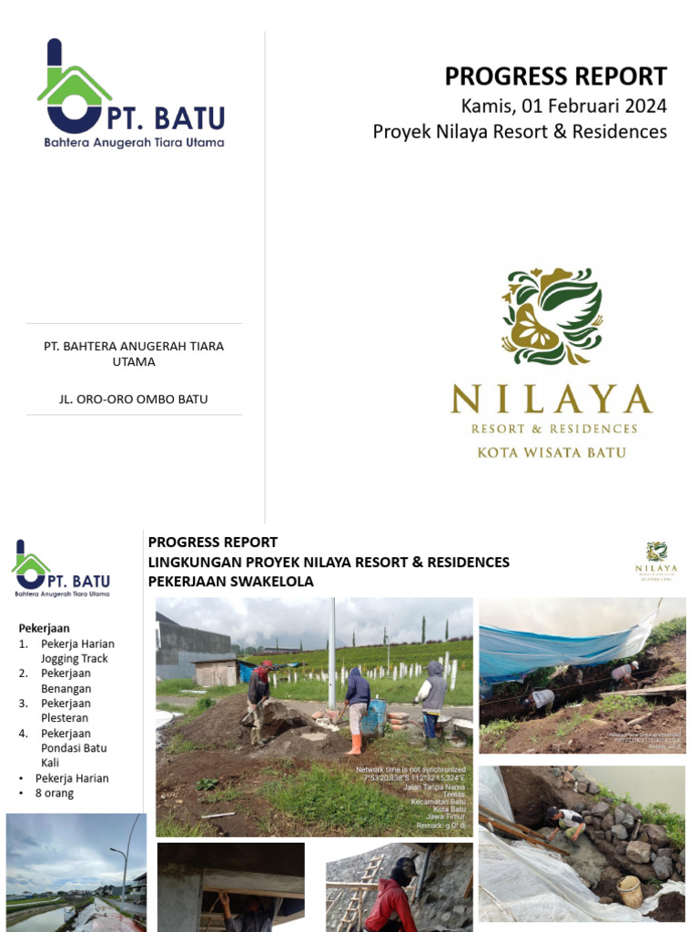 Laporan Progres Proyek Nilaya Resort | PDF