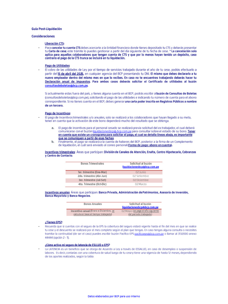 Guía de Liquidación y Beneficios BCP | PDF