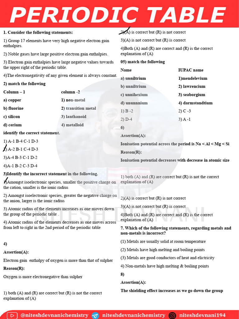 Periodic Table Assertions and Concepts | PDF | Periodic Table | Atomic
