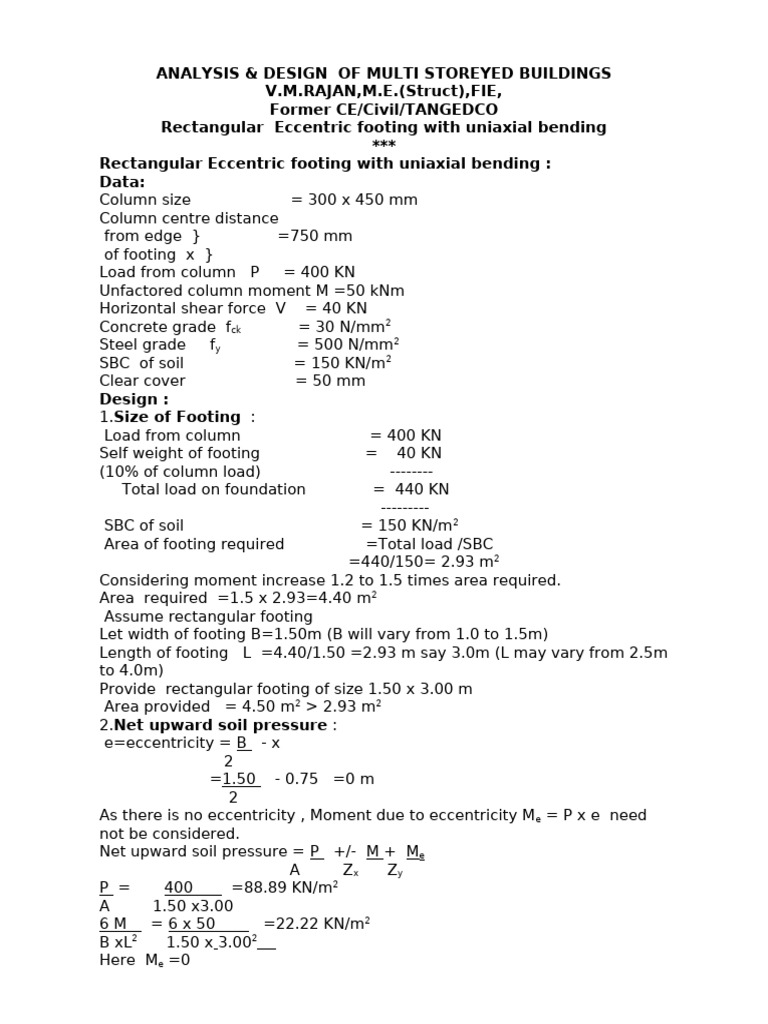 Eccentric Footing Design Analysis | PDF | Column | Applied And ...