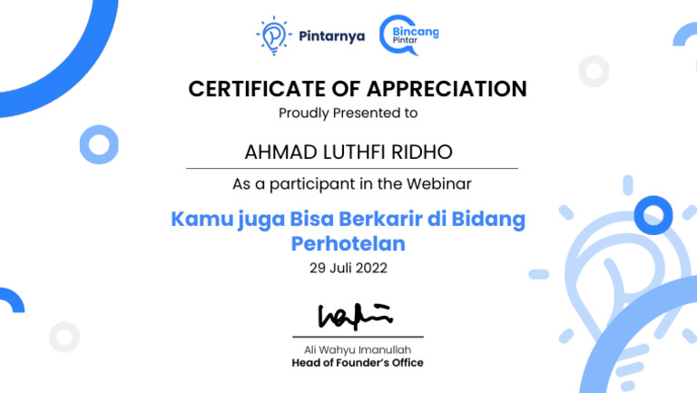 Sertifikat Ahmad Luthfi Ridho | PDF