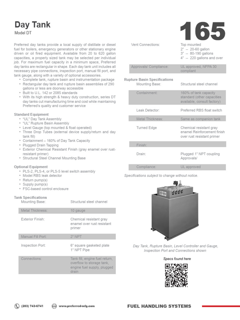 Day Tank - Model DT Cutsheet | PDF | Pipe (Fluid Conveyance ...