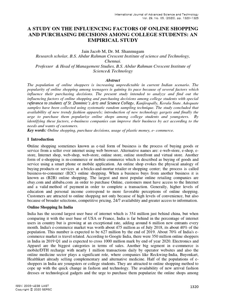 Factors Influencing College Online Shopping | PDF | Online Shopping | E ...