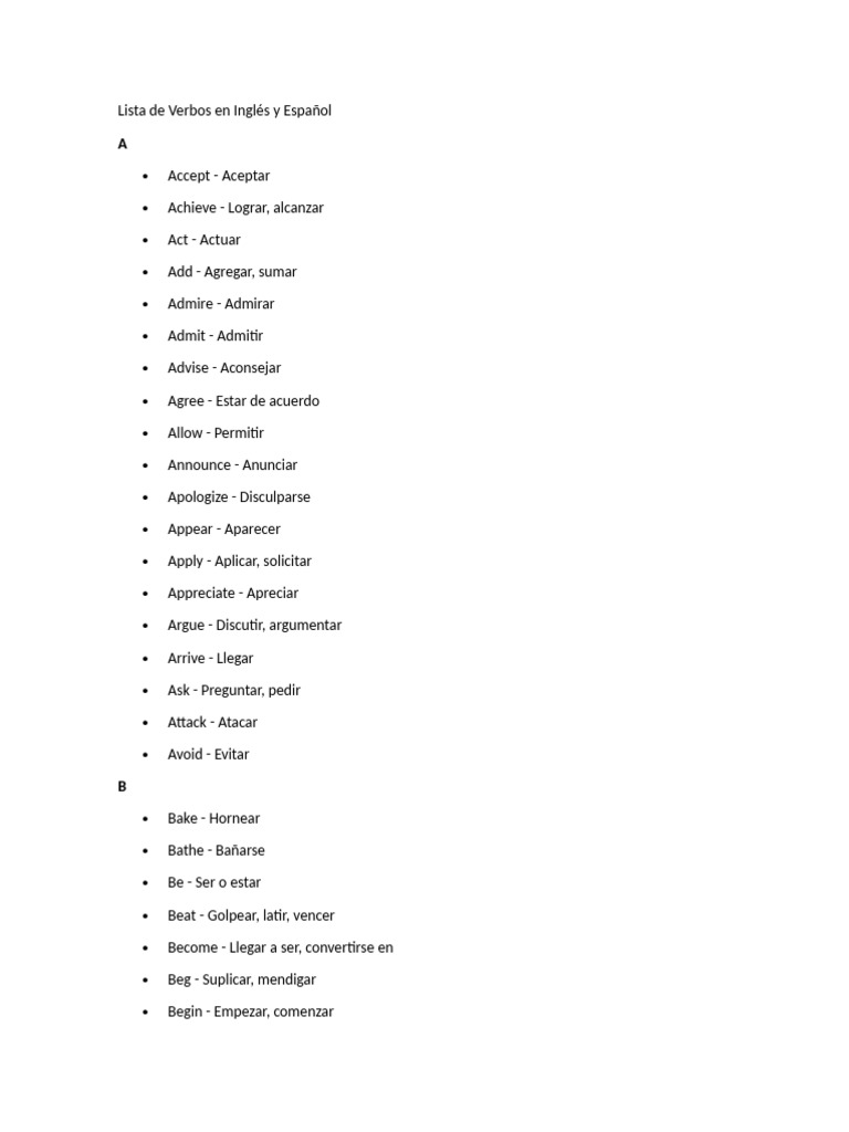 Lista de Verbos en Inglés y Español | PDF