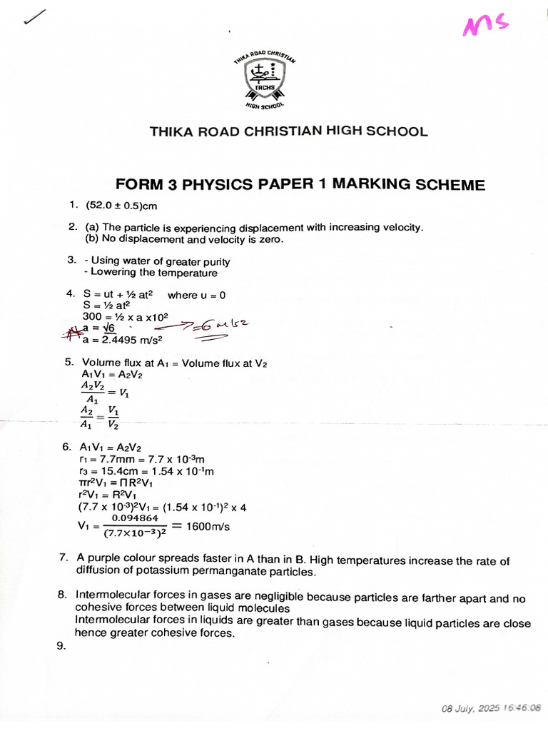Physics Paper1 and 2 Marking Schemes | PDF