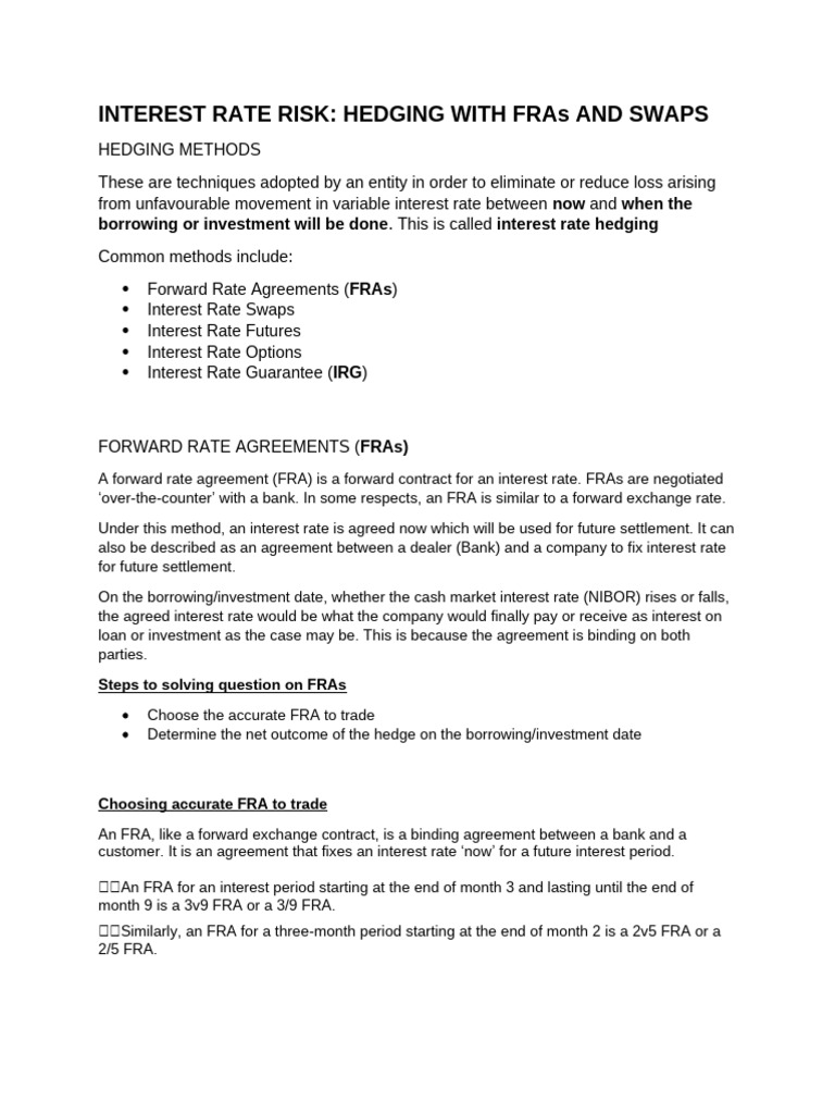 Hedging Interest Rate Risk with FRAs | PDF | Hedge (Finance) | Interest