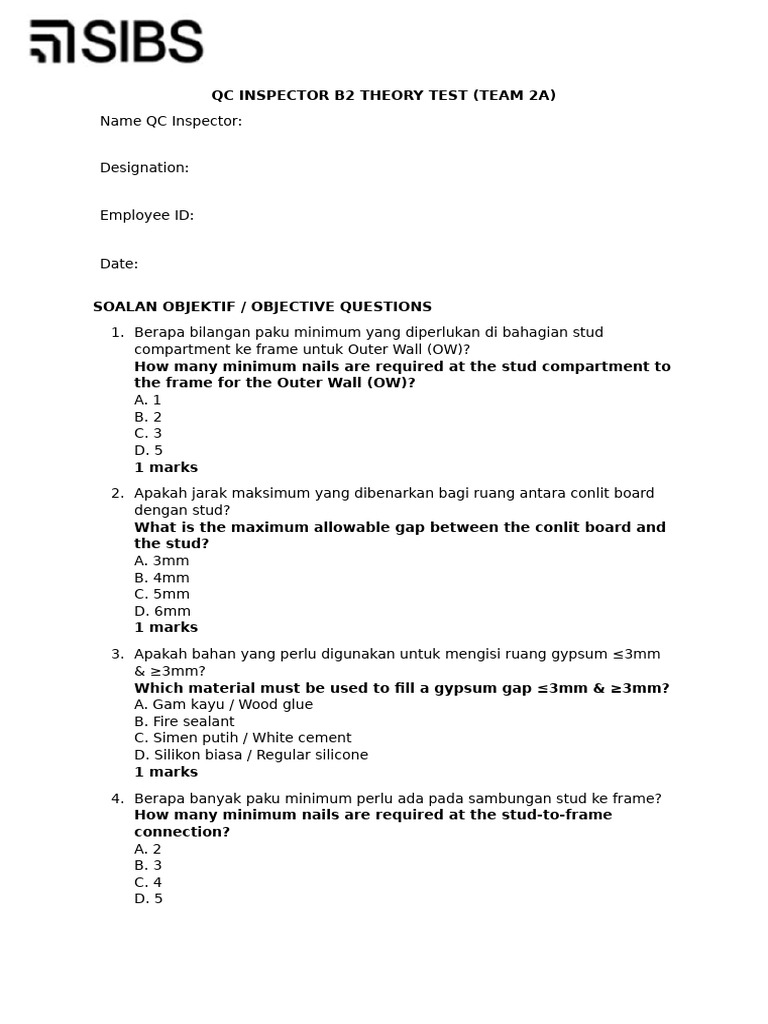 QC Inspector B2 Theory Test Overview | PDF | Chess Openings | Chess