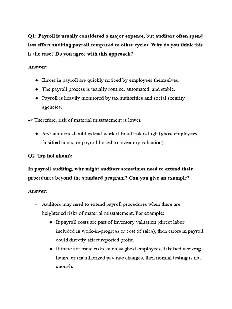 Payroll Auditing: Risks and Procedures | PDF