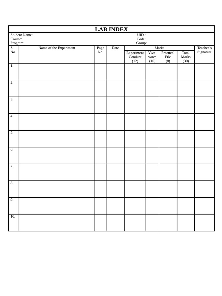 Lab Index and Experiment Tracker | PDF