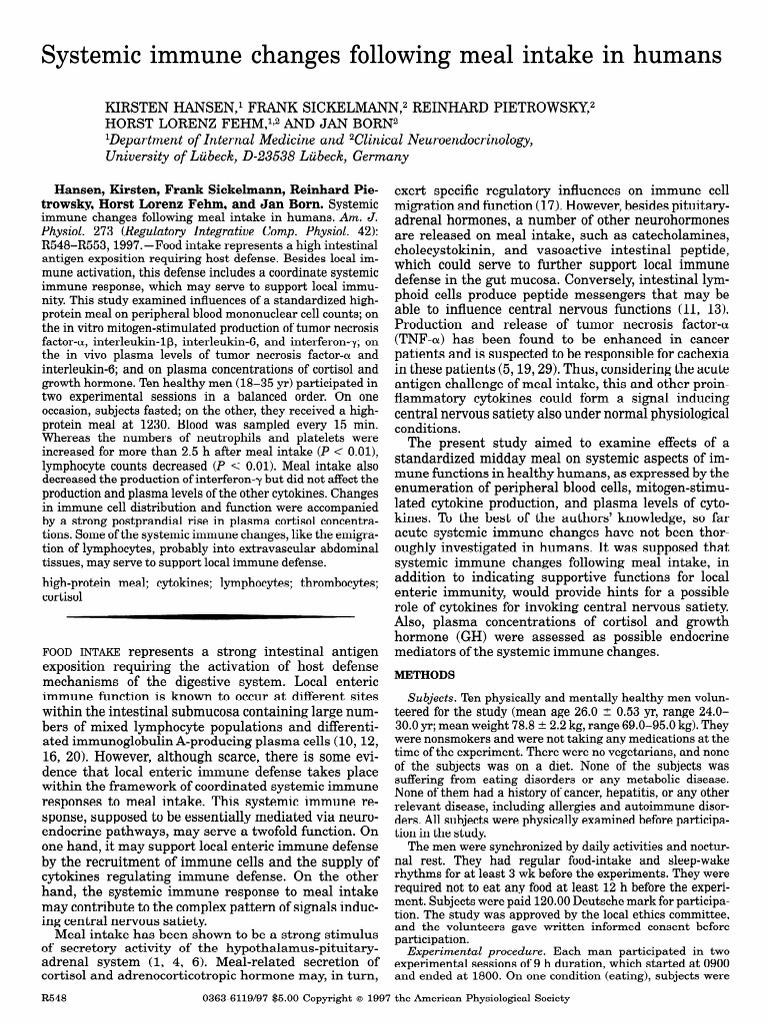 Systemic Immune Changes Following Meal Intake in Humans | PDF ...