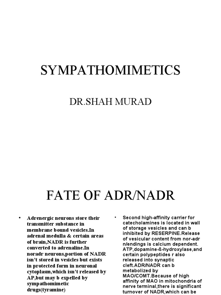 Overview of Sympathomimetics and Their Actions | PDF | Epinephrine ...
