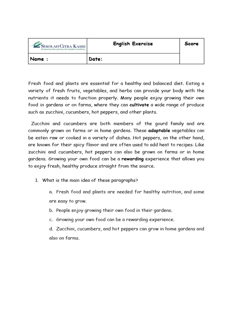 Exercise Unit 1 2 P4 T1 25 - 26 (1) | PDF | Zucchini | Chili Pepper