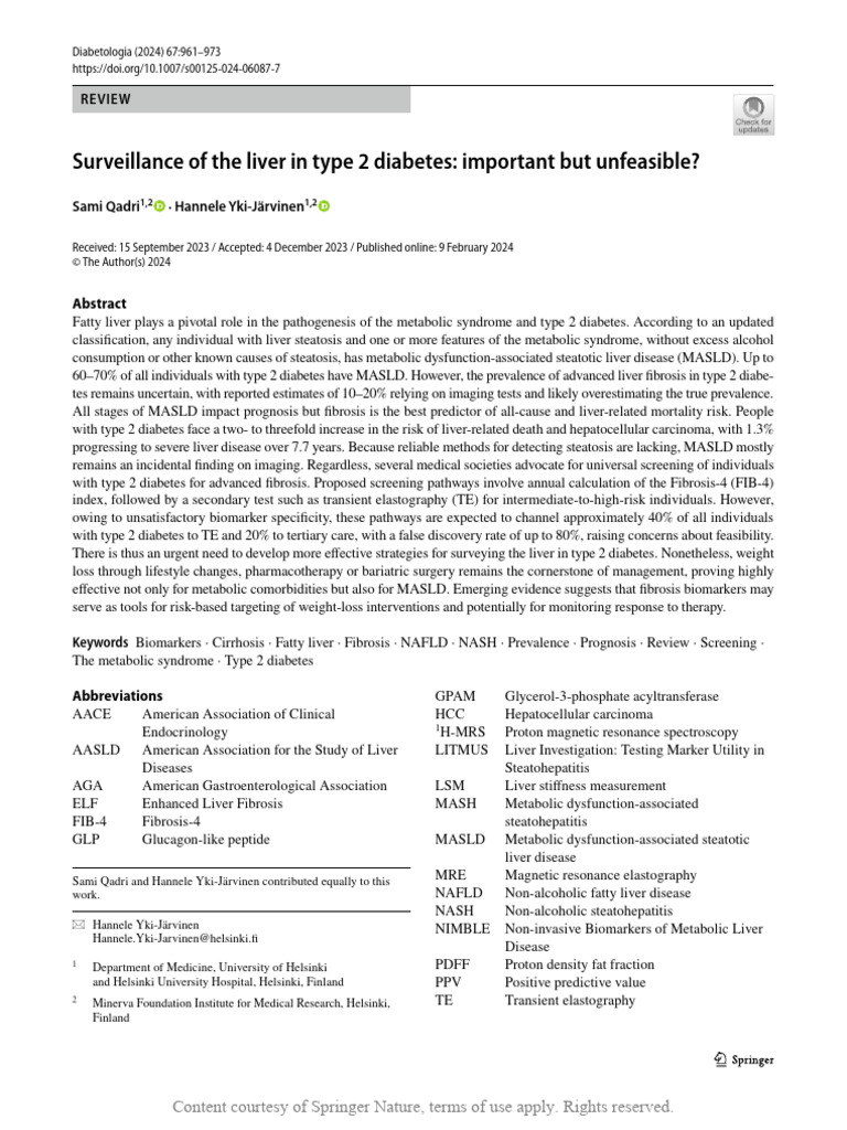 Liver Surveillance in Type 2 Diabetes | PDF | Cirrhosis | Insulin ...