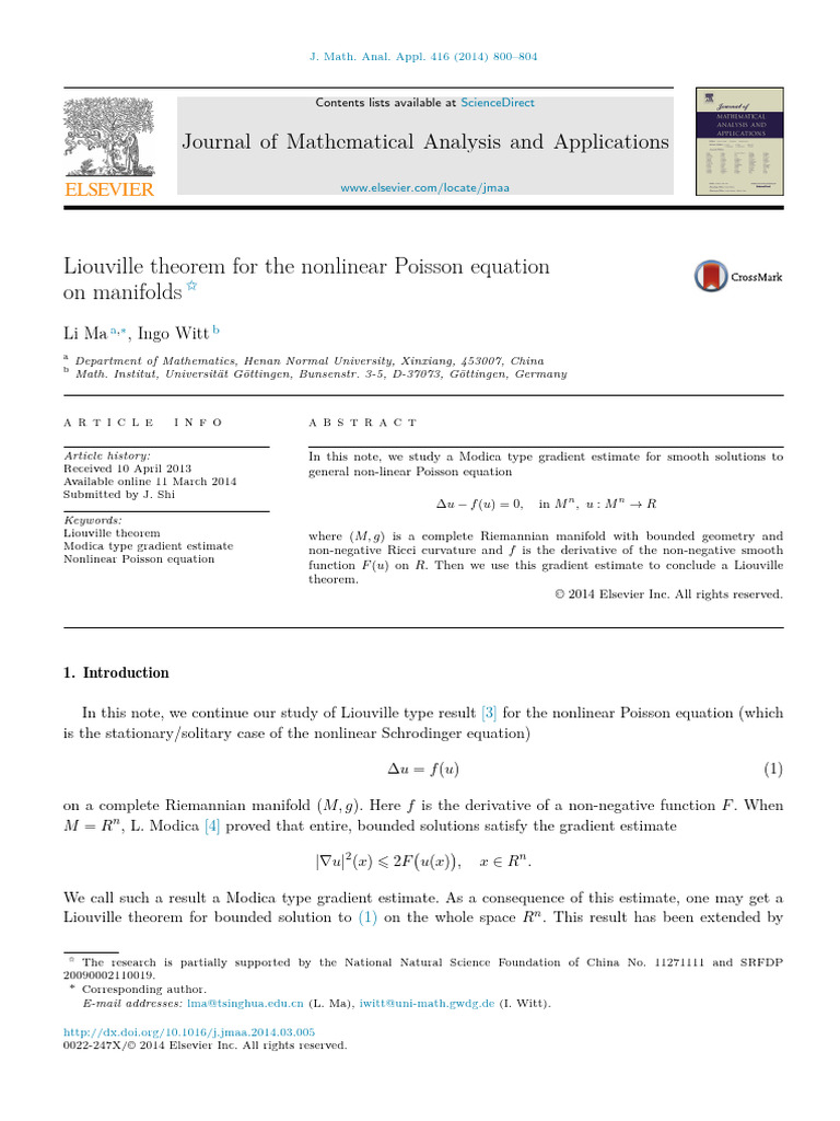 Liouville Theorem for Nonlinear Poisson Equation | PDF | Curvature ...