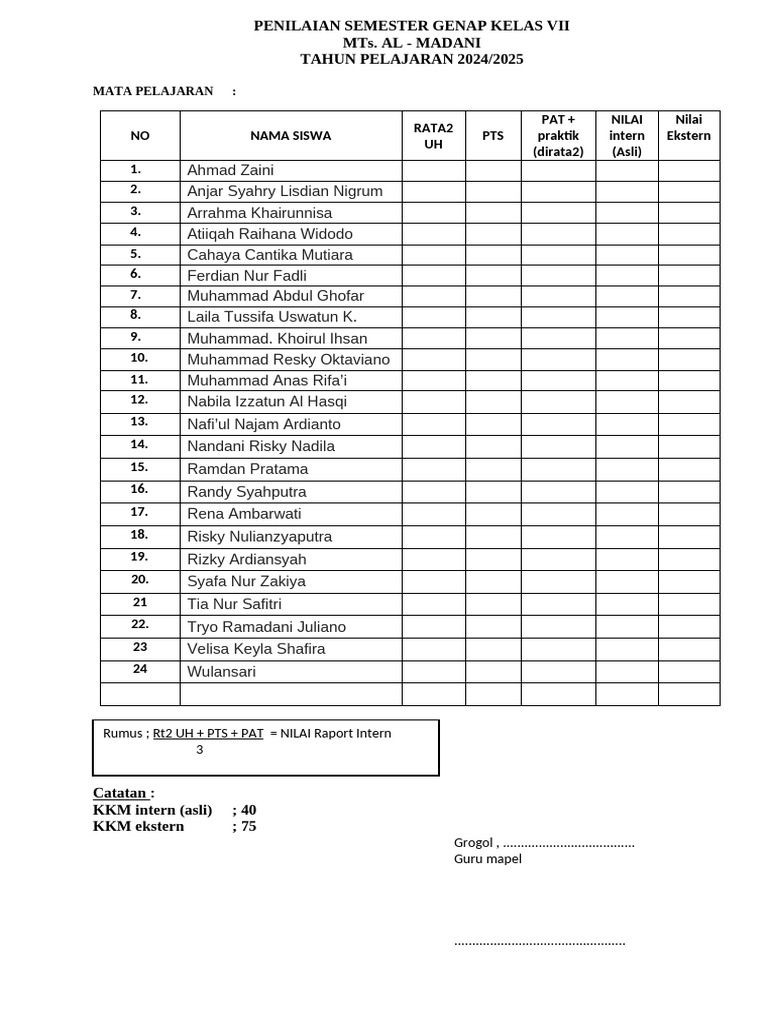 BLANKO NILAI Pts | PDF
