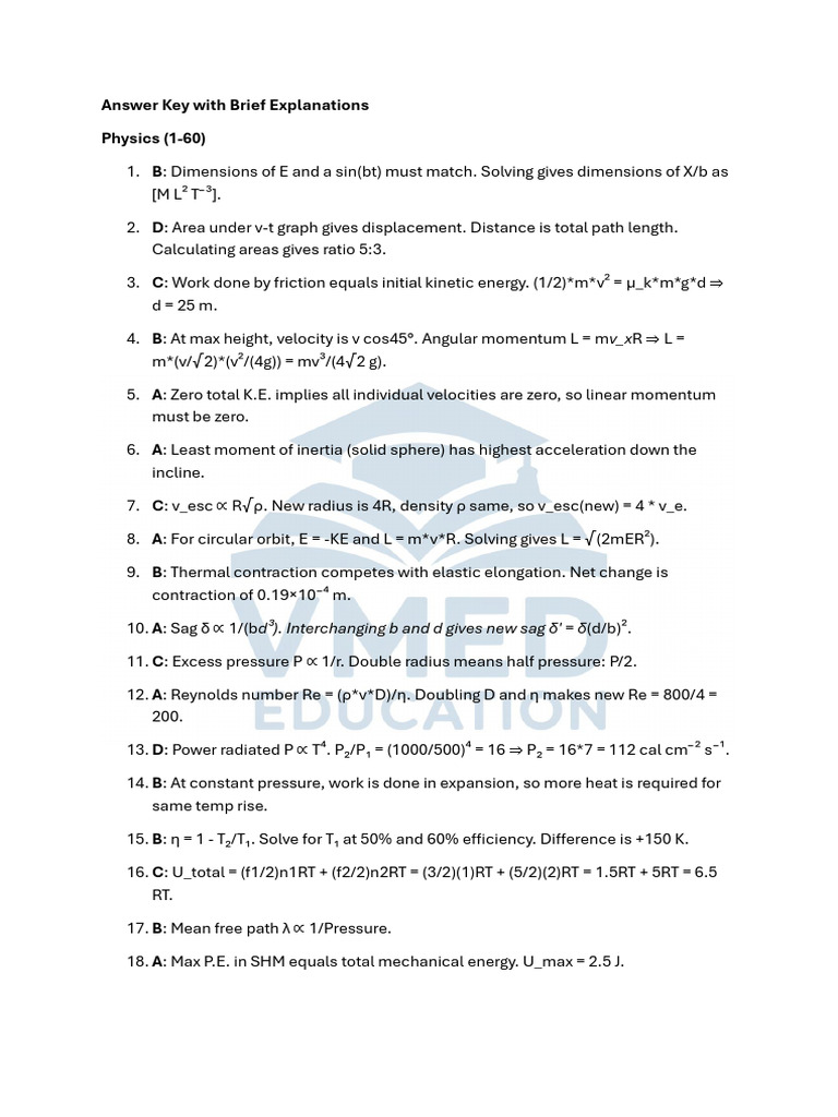 Physics and Chemistry Answer Key | PDF | Velocity