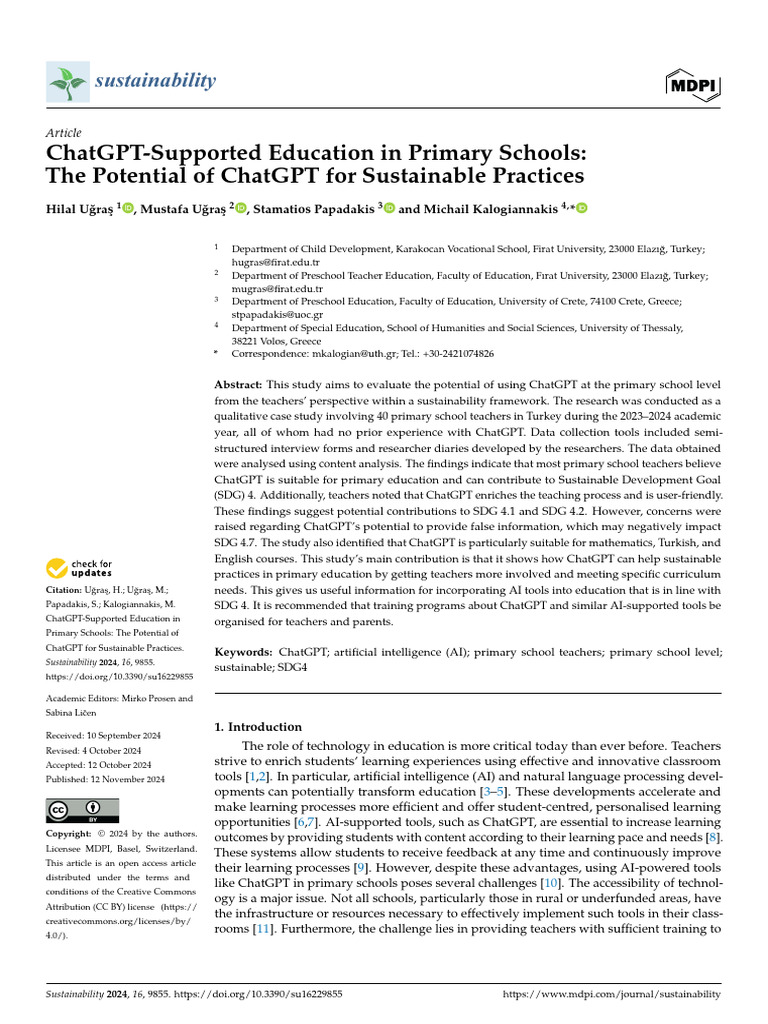 ChatGPT in Primary Education for Sustainability | PDF | Teachers ...