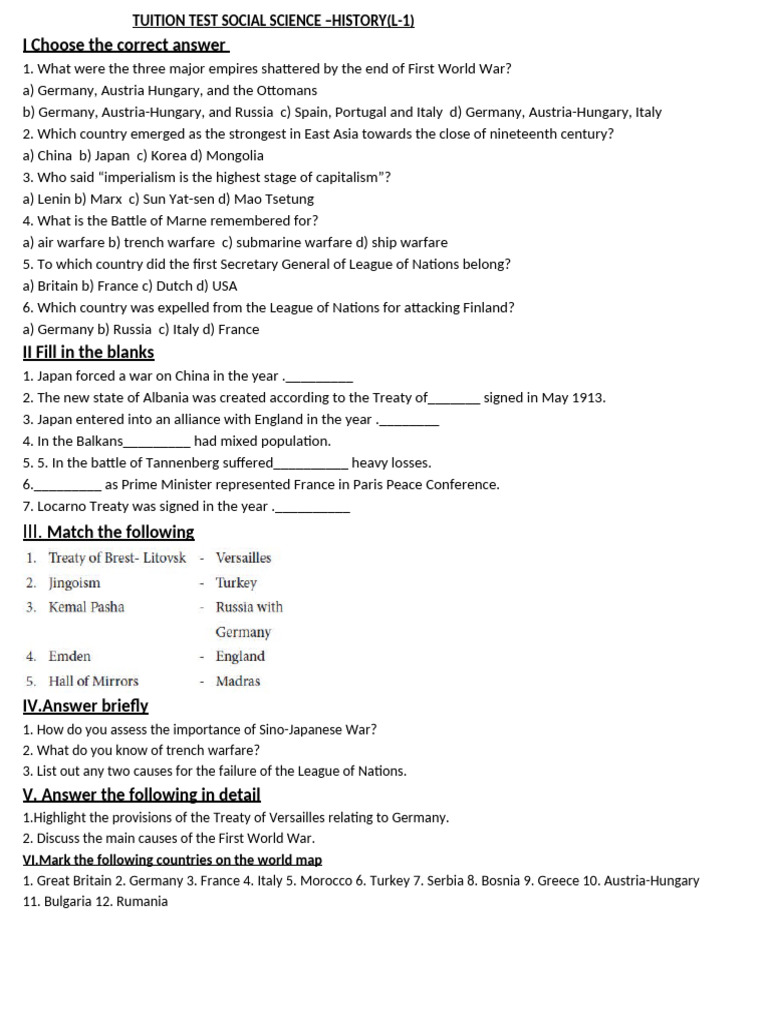 Social Science History Tuition Test | PDF