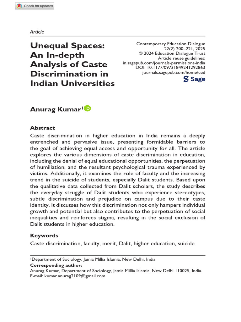 Caste Discrimination in Indian Universities | PDF | Caste | Dalit