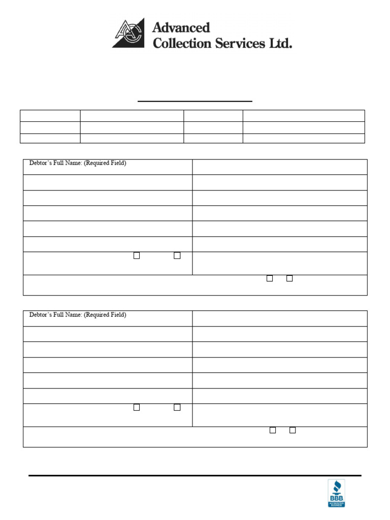 Debt Collection Account Placement Form | PDF | Debt | Debtor