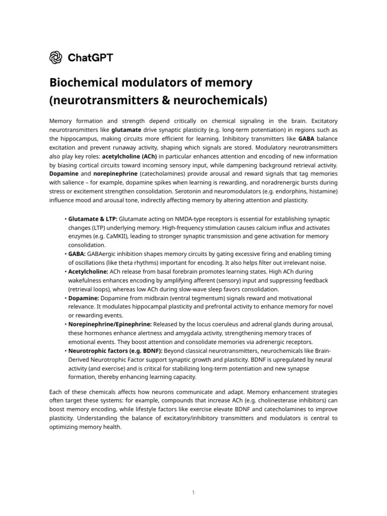 Biochemical Modulators of Memory (Neurotransmitters & Neurochemicals ...