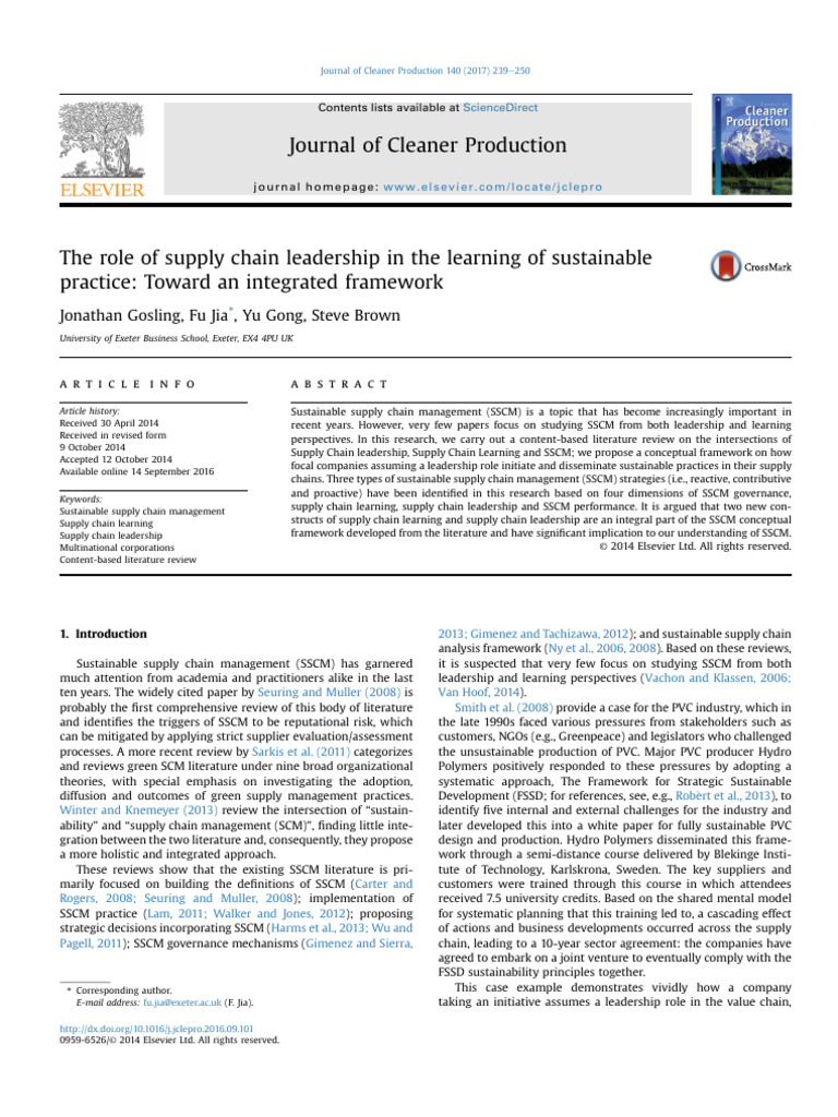 The Role of Supply Chain Leadership in The Learning of Sustainable ...