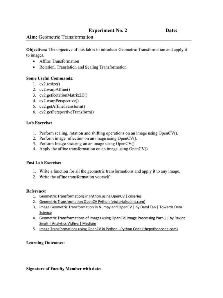 Image Geometric Transformations Guide | PDF | Geometry | Linear Algebra