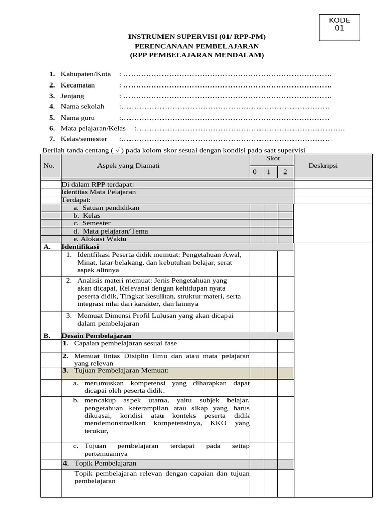 Contoh RPP Pembelajaran Mendalam | PDF