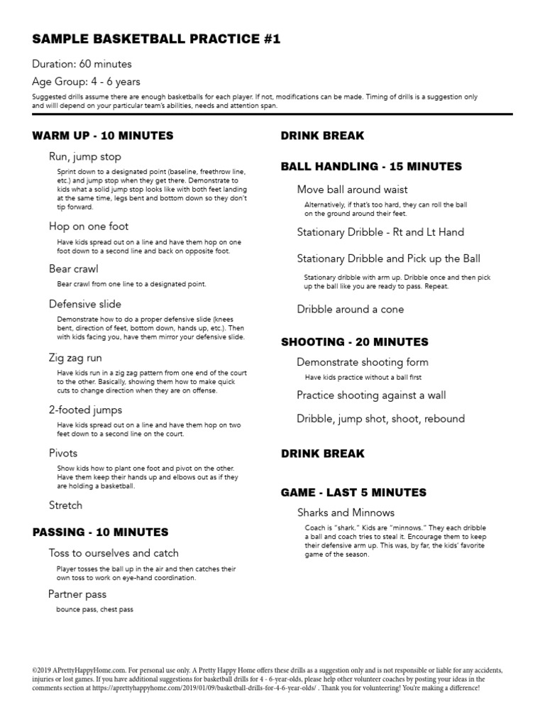 Basketball Practice Plan for Ages 4-6 | PDF | Sports Rules And ...