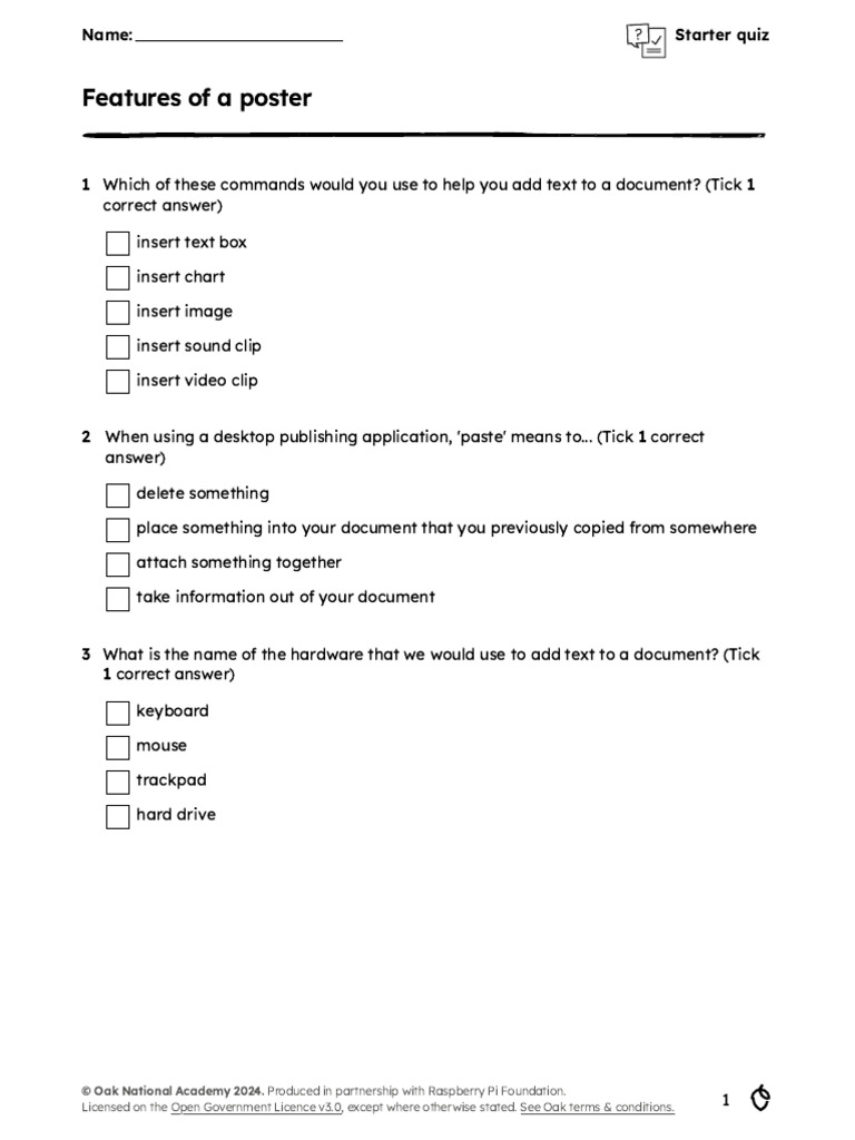 Desktop Publishing Starter Quiz | PDF