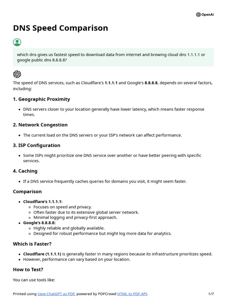 DNS Speed Comparison: Cloudflare vs Google | PDF | Domain Name System ...