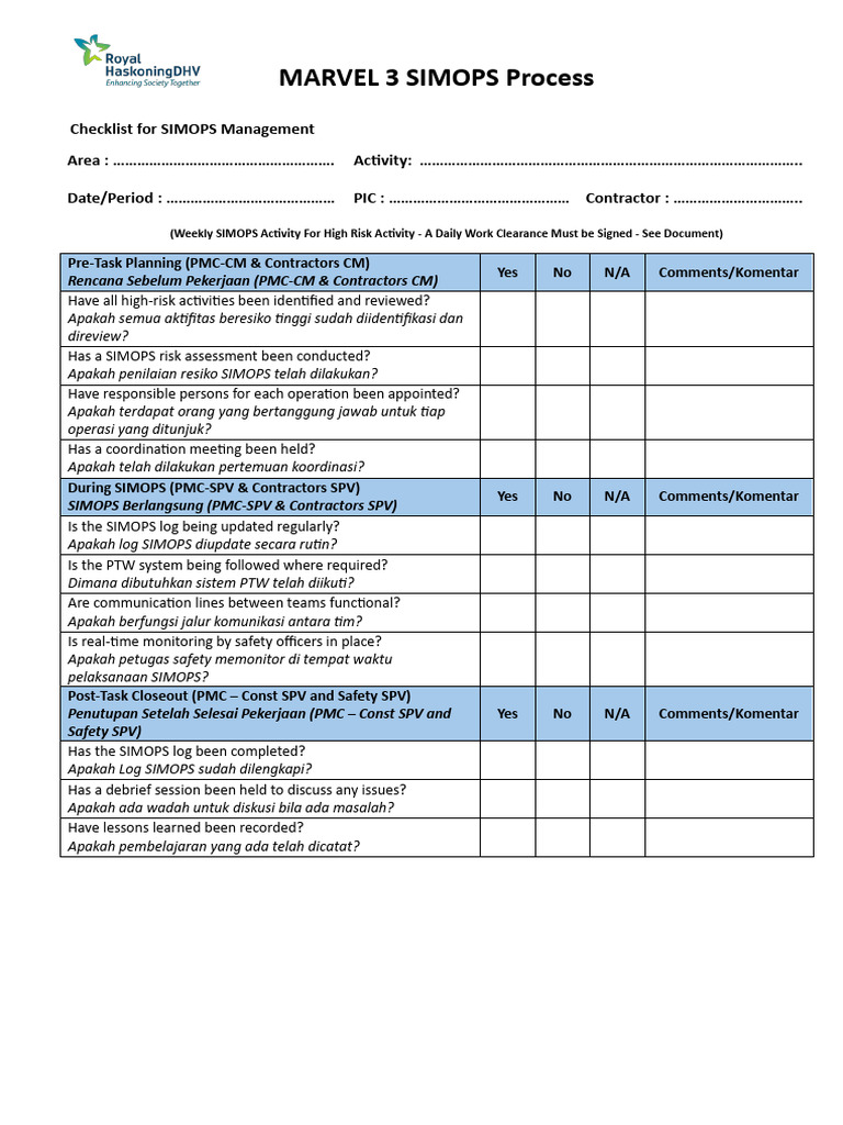 Checklist Proses SIMOPS MARVEL 3 | PDF
