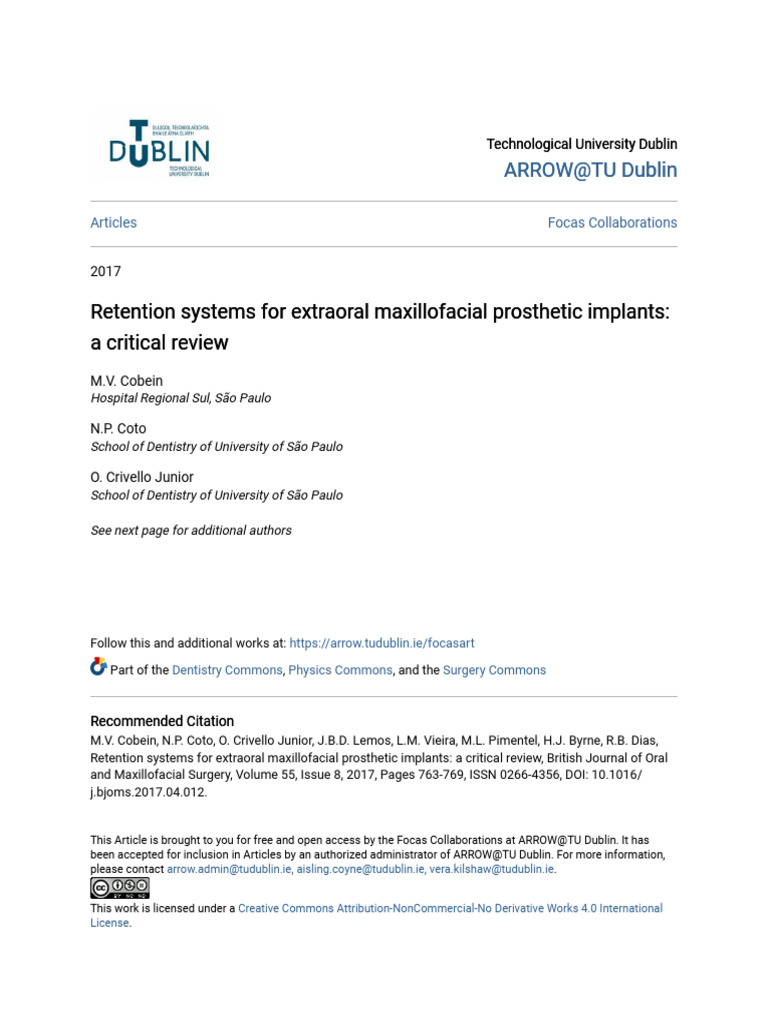 Maxillofacial Prosthetic Implant Retention Review | PDF | Dental ...